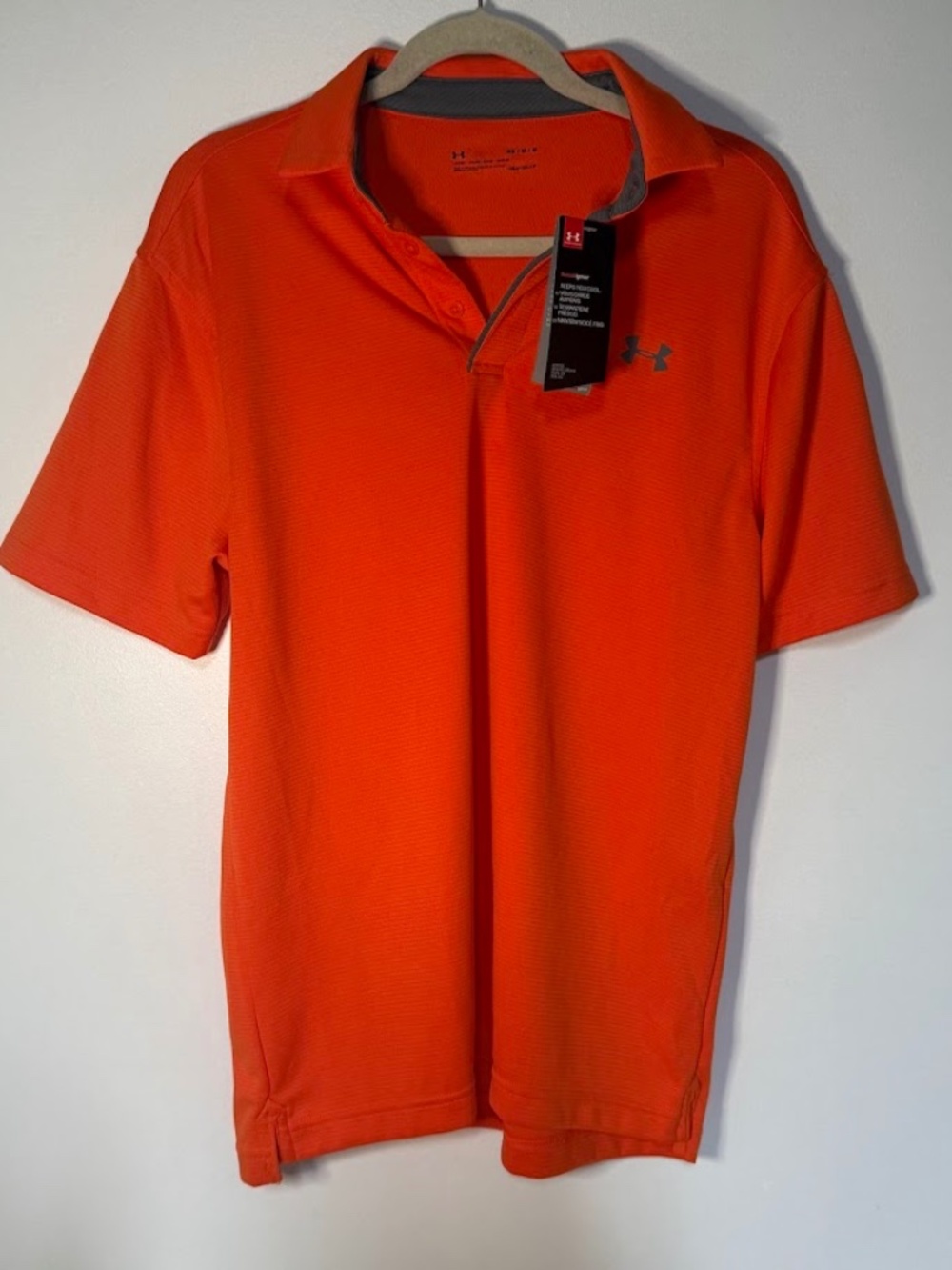 New With Tags Under Armour Heat Gear Polo Shirt Red Orange